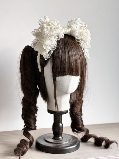 Beads Lolita Bow KC with Lace Sparkling Creamy - Large trimmed