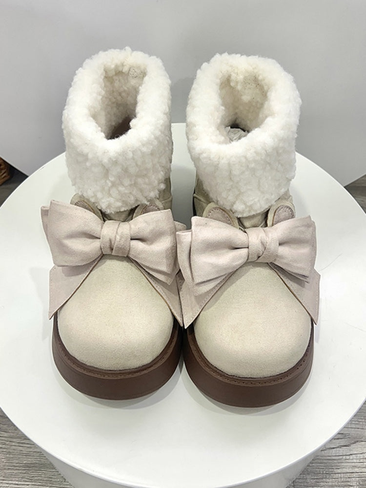 Beige Bunny Ear Bowknot Platform Winter Boots