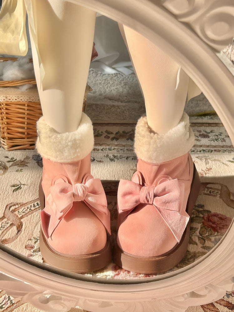 Pink Bunny Ear Design Bowknot Platform Winter Ugg Boots