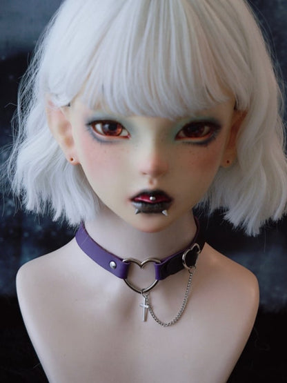 Kette Lila Und Gothic Choker Anhänger Herz Kreuz