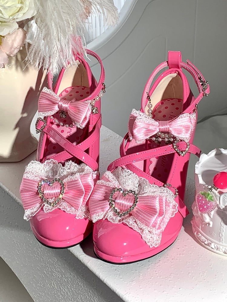 Heel Leather Crystal PU with Heart