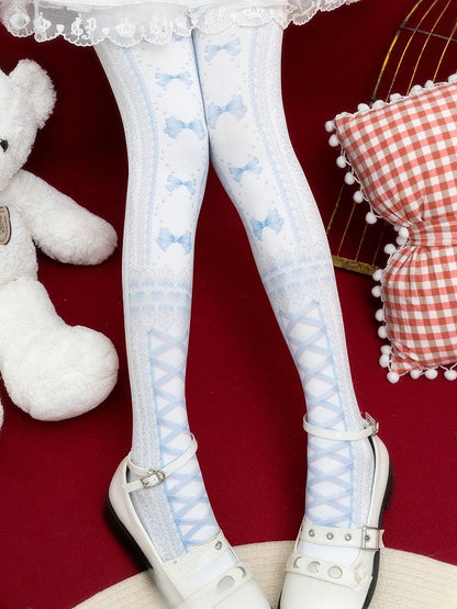 Red/Black Sweet Lolita Bowknot Heart Print Tights
