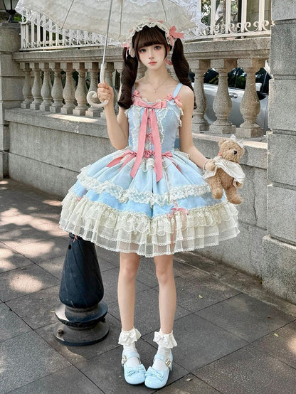 Jumper Bowknots Sweet Dress Decorated Blue Lolita Balletcore Skirt
