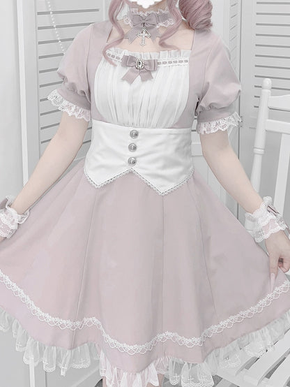 Kleidbesatz aus Spitze, Jirai Kei, weißes Set, volle Taille, Korsettgürtel-Design mit Rosa
