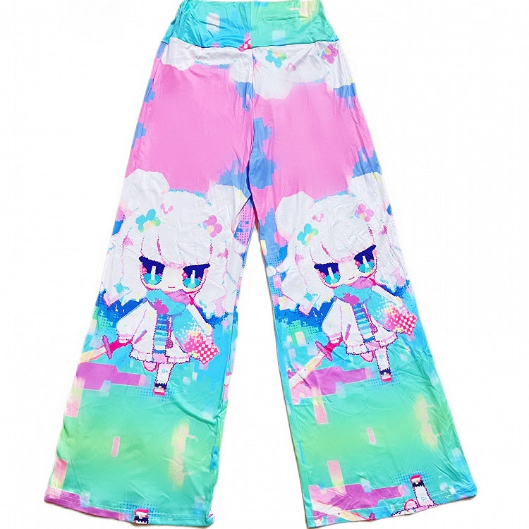 Y2K Gerade geschnittene Hose mit buntem Print und Cartoon-Muster