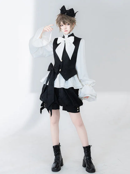 White Bishop Neckline Ruffle Sleeves Lolita Ouji Shirt Poet