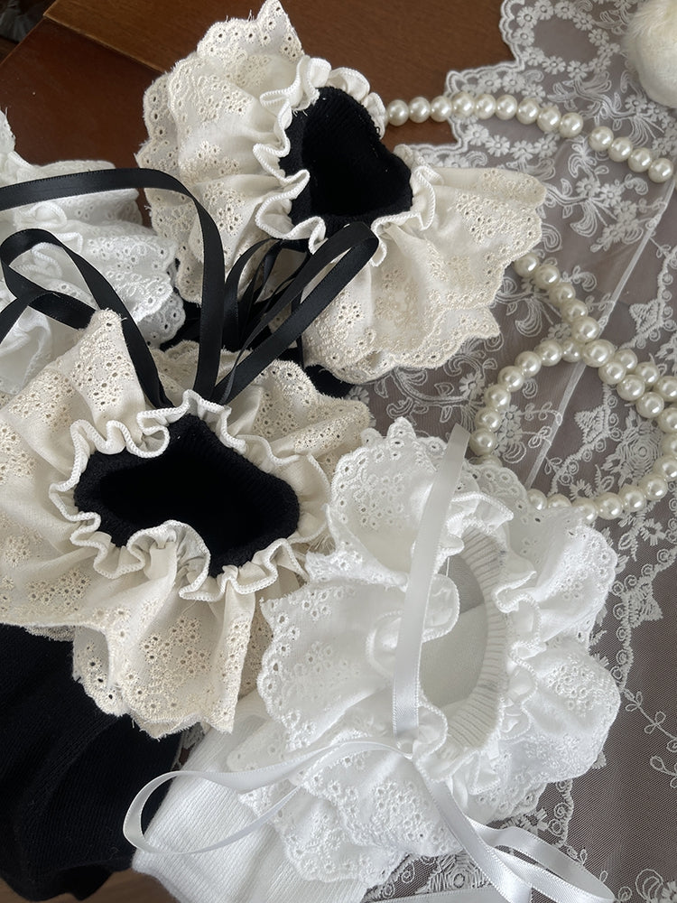 Under-Knee Trim White/Black Stockings Layers Lace Double Lolita