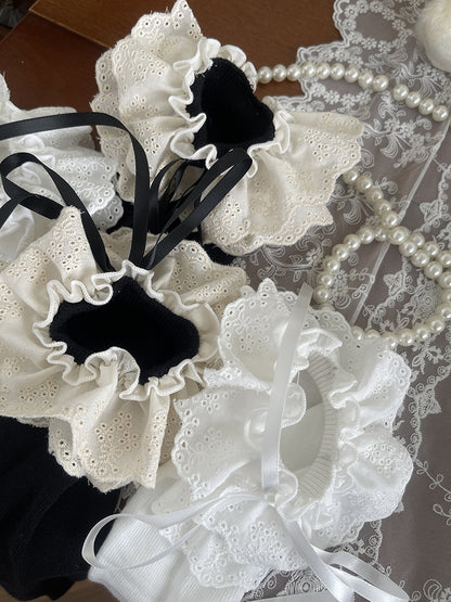 Under-Knee Trim White/Black Stockings Layers Lace Double Lolita