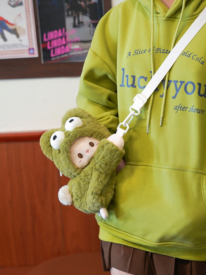 Green Frog Lamb Plush Backpack Crossbody Bag Middle/Large Size