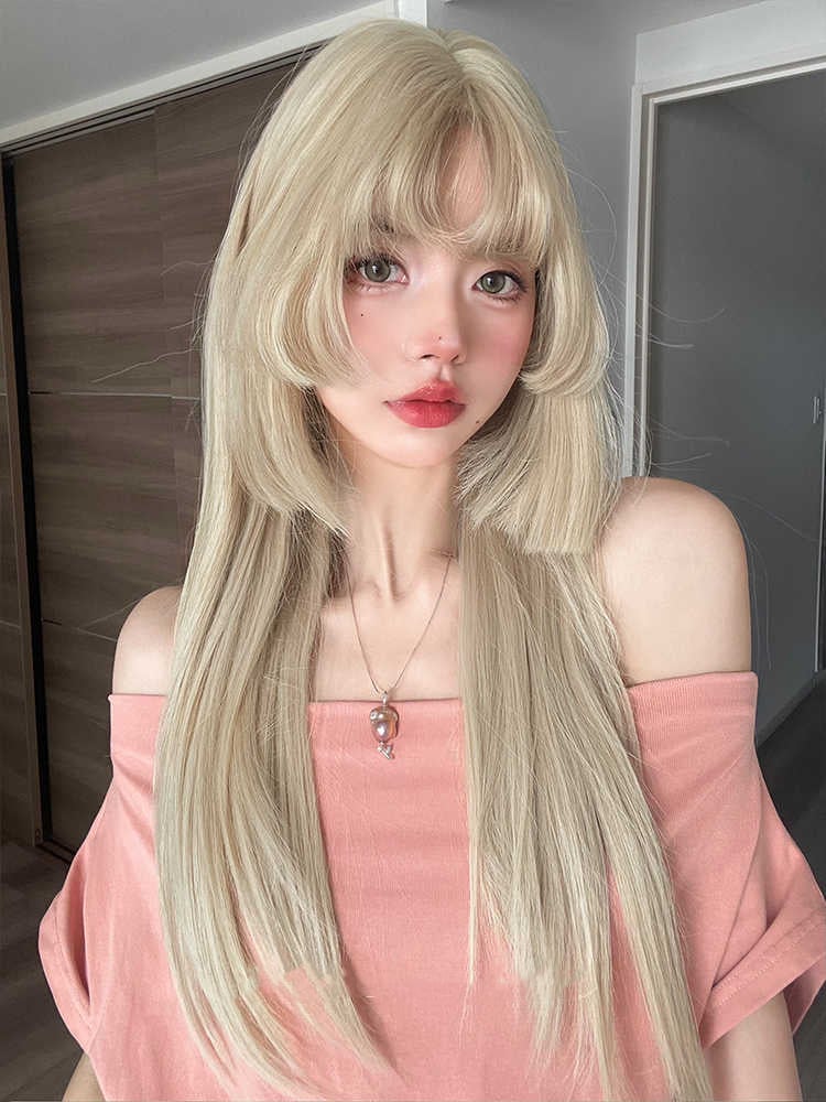 Blonde Hime Cut Long Straight Synthetic Wig