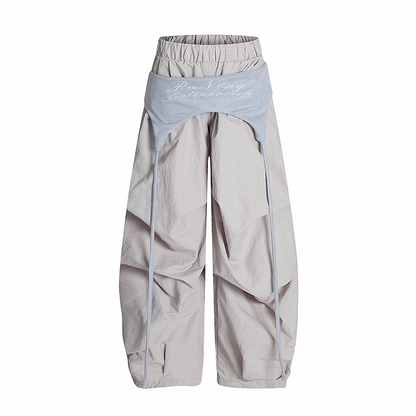 Waist Gray Vintage with Wide-leg Casual Pants Accessory