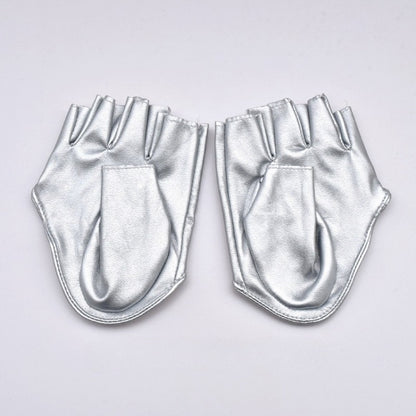 Cyberpunk Silver Futuristic Half Finger Gloves