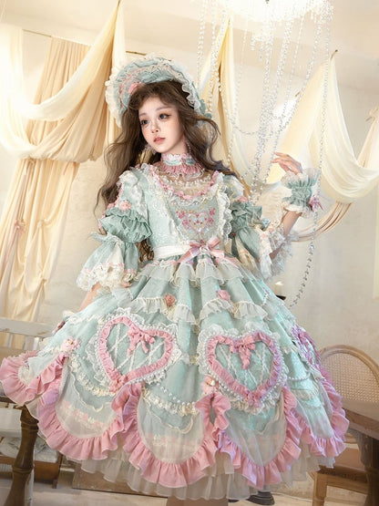 Rosette Embroidery Floral and Bead Chain Details Mint Green Gorgeous Hanayome Lolita Dress