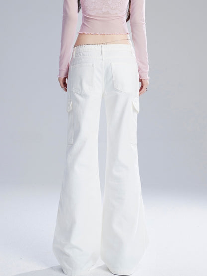 Jeans White Low Flared Waist Vintage Glamorous