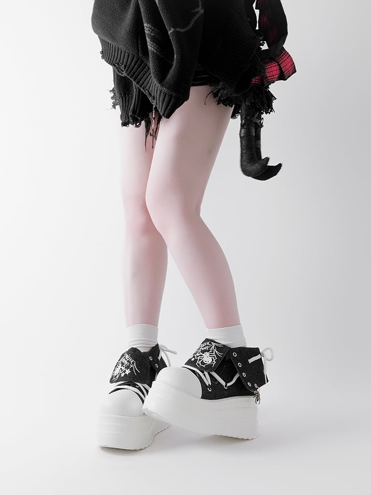 Black & White Punk Spider Platform Sneakers