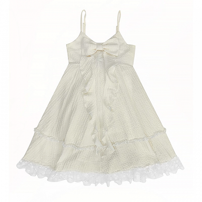 Big Bow Neckline Lace Skirt Apricot Cami Dress Trim Bubble
