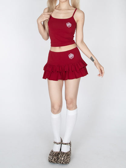 Red/Black Glamorous Cropped Cami Top