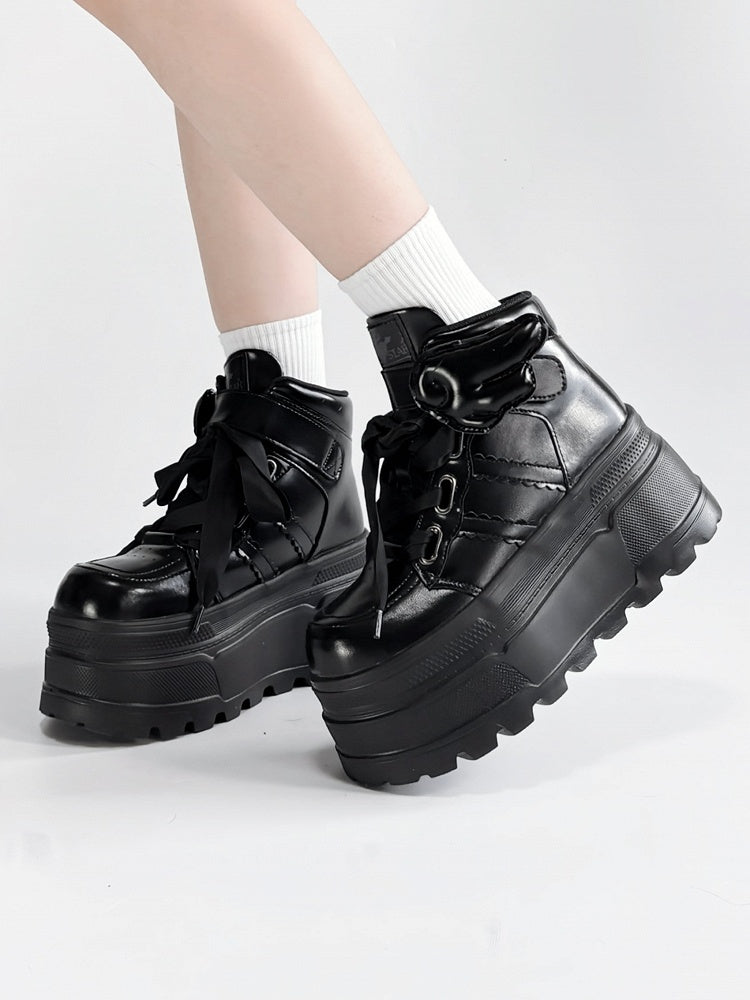 And Lace-up Black Strap Closures Velcro Wings Decor Gothic Detachable - Platforms