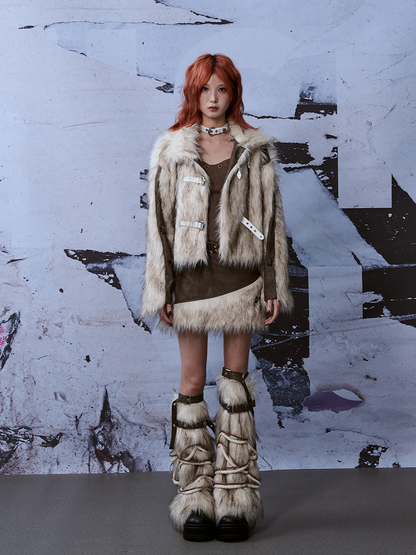 Y2K Warmers Beige Leg White With PU Adjustable Straps