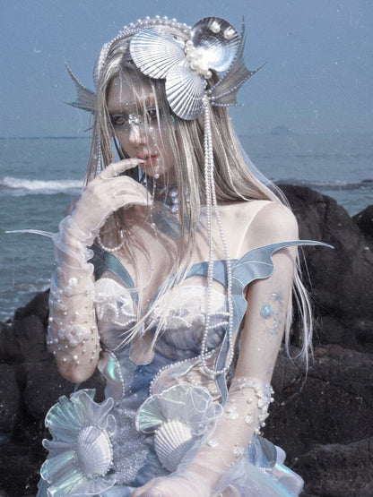 Dusty Sequin Goth und Korsett Fairy Bead Top Mermaid Blue