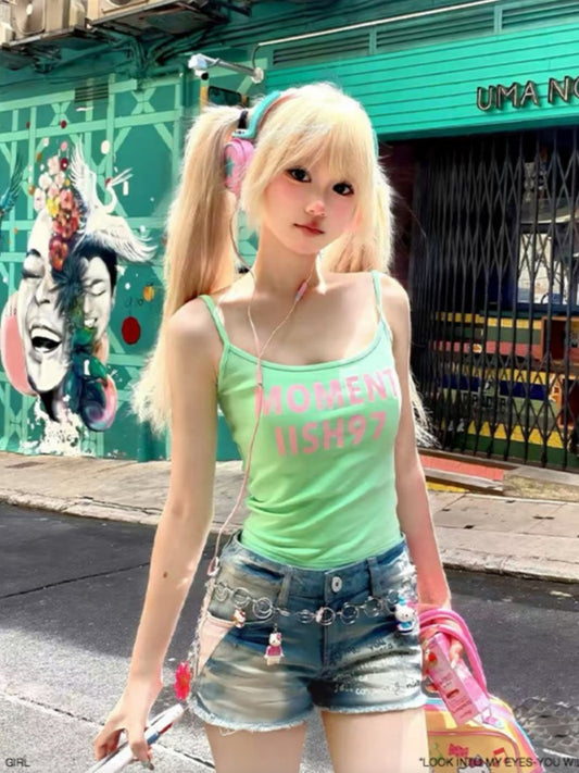 Cami Top Green Letter Print Glamorous