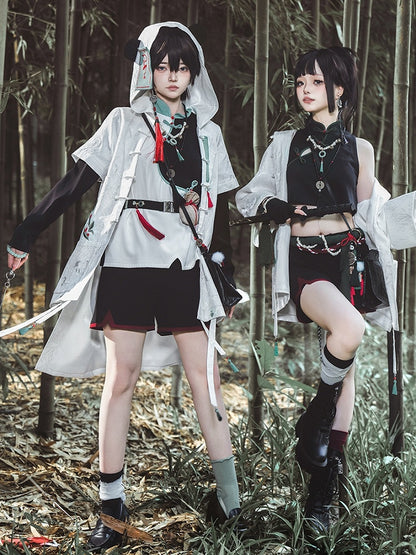 Coat Panda White Leaf Jacquard Hooded Ears Bamboo