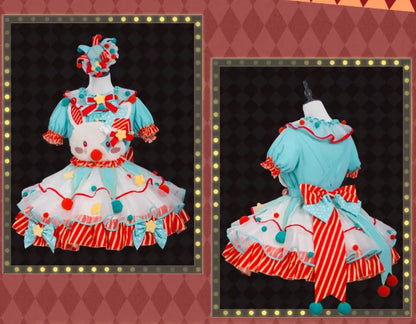 Circus Green Lolita Dress and Clowncore Sweet Pastel Bodice Overalls Bunny Orange Clown Fleece