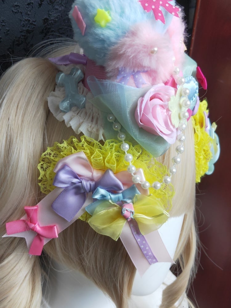 Colorful Bowknot Detail Floral Plush Mini Hat