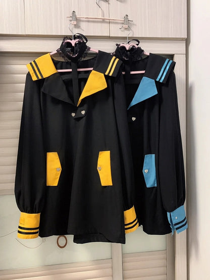 Top Kei Halter Collar Yellow Black Sailor Inspired and Long Jirai Design Bold with Cross