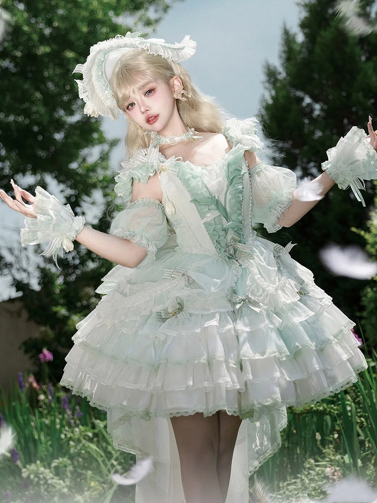 Dress Lolita Princess Layered Green Balletcore Tulip Theme Skirt
