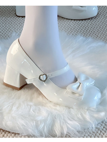 Lolita Party Janes Weiße Mary Sweet Schuhe mit mittlerem Absatz – Tee