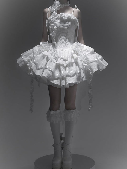 Neckline Angel Shiro Goth All White Boning Lolita Roses Fabric Dress Butterfly
