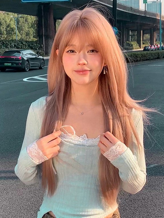 Brown With Length Straight Air Wig Bangs 70CM