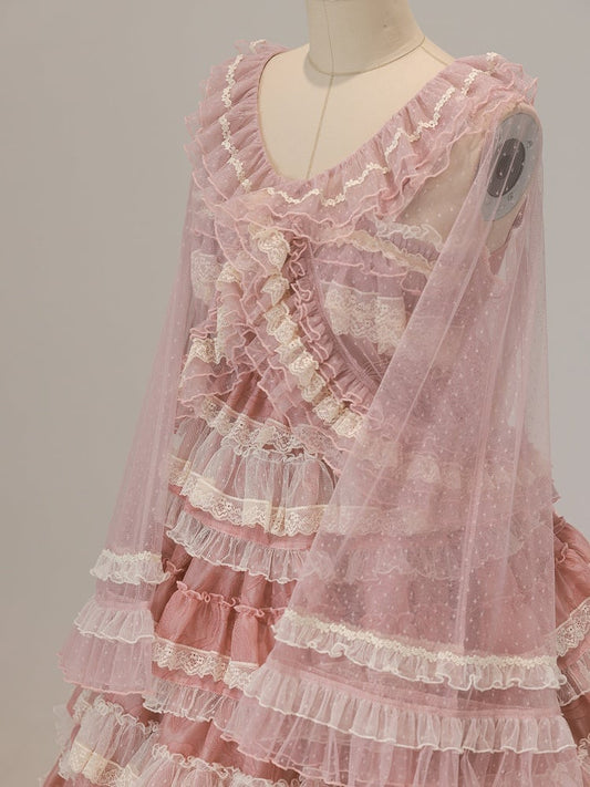 Ruffled Lolita Pink Lace Tulle Top