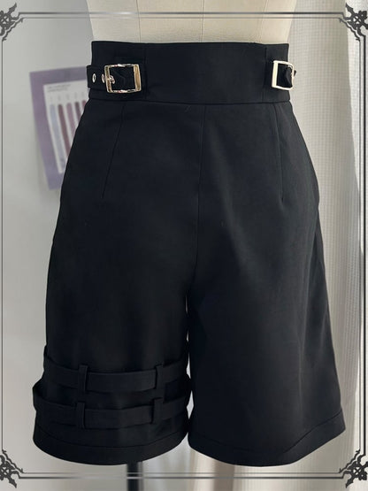 with Straight-leg Straps Lolita Ouji Shoulder Black Shorts