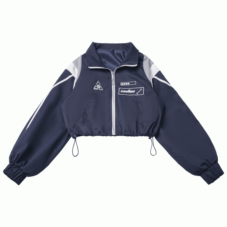 Warning | Jacket Blue Dark Zip-Up Bars Techwear Embroidered Progress Signs