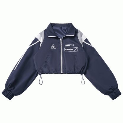 Warning | Jacket Blue Dark Zip-Up Bars Techwear Embroidered Progress Signs