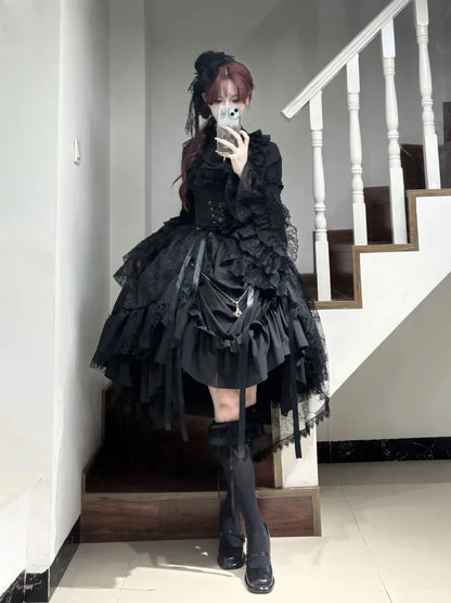 Black Waist Under Drawstring Lolita High Corset / Gothic Boned Skirt