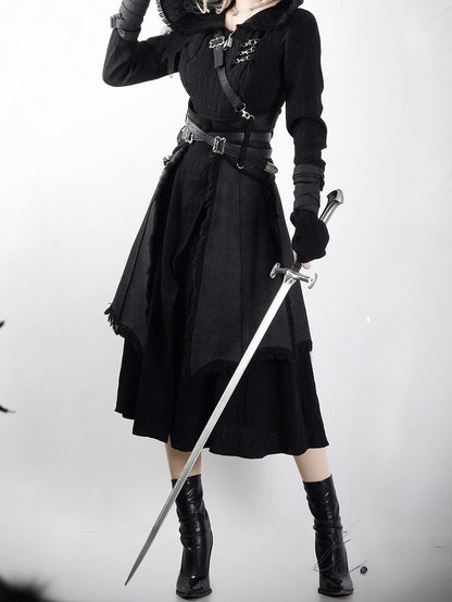 with Strap Tailed One-Shoulder Detachable Ouji Lolita Corset Belt Black