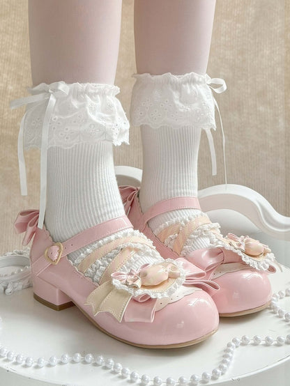 Schleifen Akzente Pink Jane PU Licht Mary Süße Schuhe mit