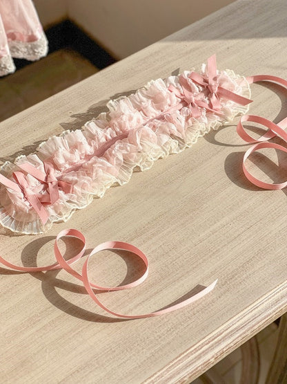 Bows Lolita Hairband Delicate Adorned Pink Ruffled and Lace Sweet with