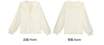 Apricot Peter Pan Collar Balloon Sleeves Lace Blouse