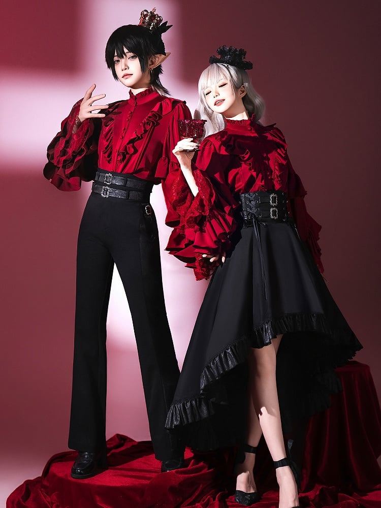 Chemise à manches longues Lolita Vampire Ouji à volants rouge vin