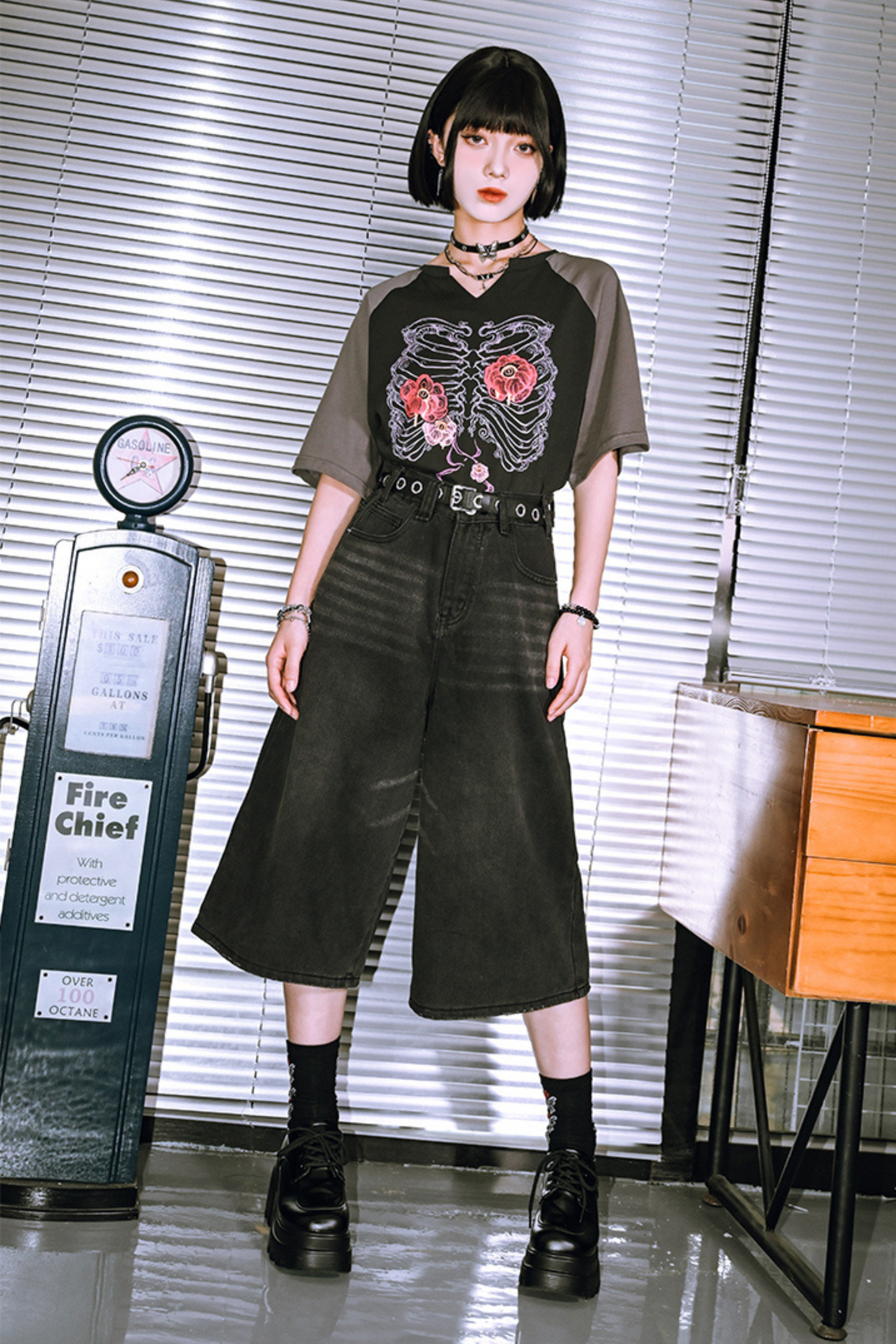 pants half ash Black denim