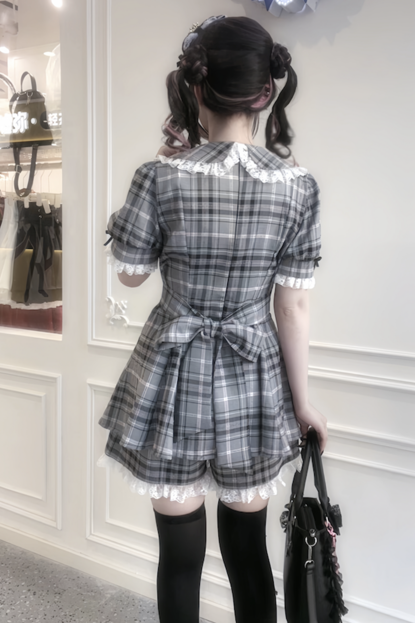 puff sleeve pants Ribbon top inner +