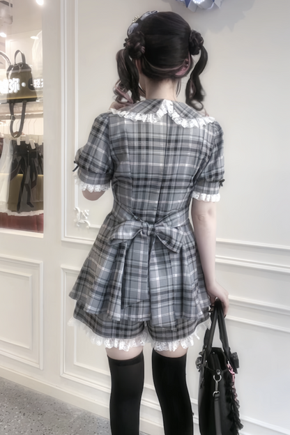 puff sleeve pants Ribbon top inner +