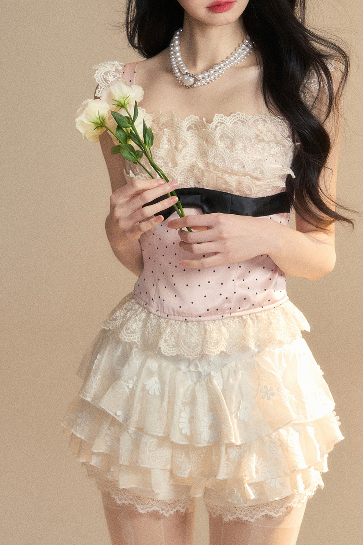 Reservations Top Tight Sleeveless Lace Dot Girly