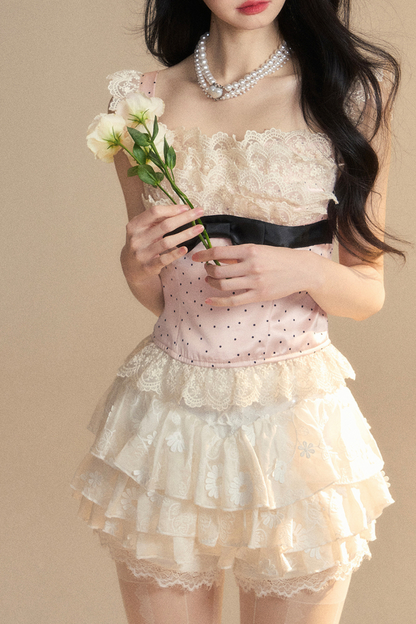 Reservations Top Tight Sleeveless Lace Dot Girly