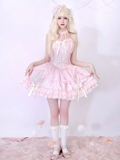 Cross Belle Pink Halter Neck Corset Dress Balletcore Lolita JSK