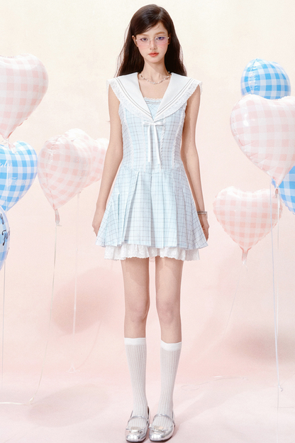 Nautical Dress Sleeveless Chic Check